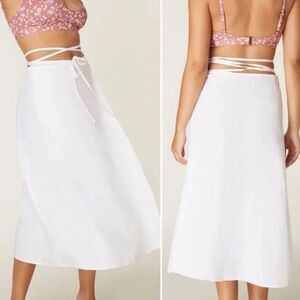 Andie Tavira Coconut White Wrap Maxi Linen Blend Coverup Skirt Sz L/XL NWT